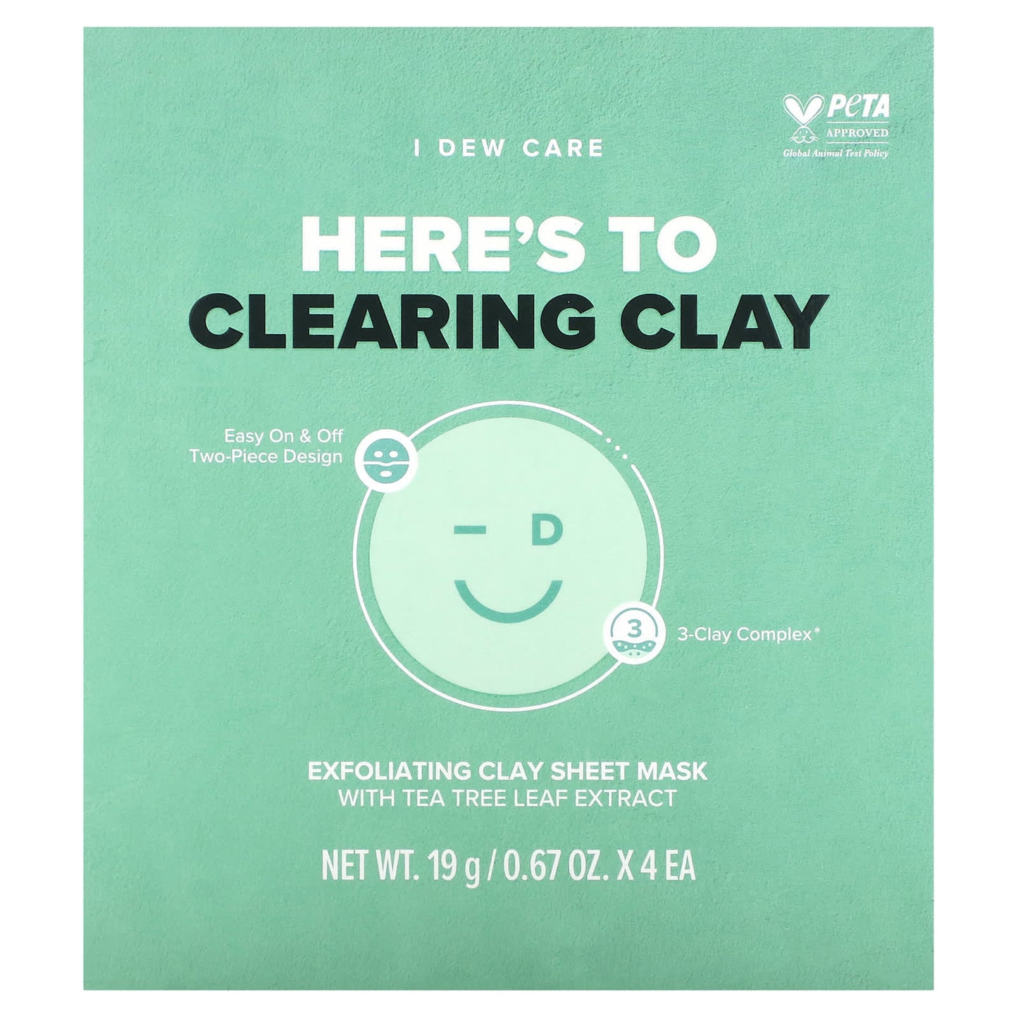 I Dew Care, Here´s To Clearing Clay, Exfoliating Clay Beauty Sheet Mask, 4 Sheet Masks, 0.67 oz (19 g) Each