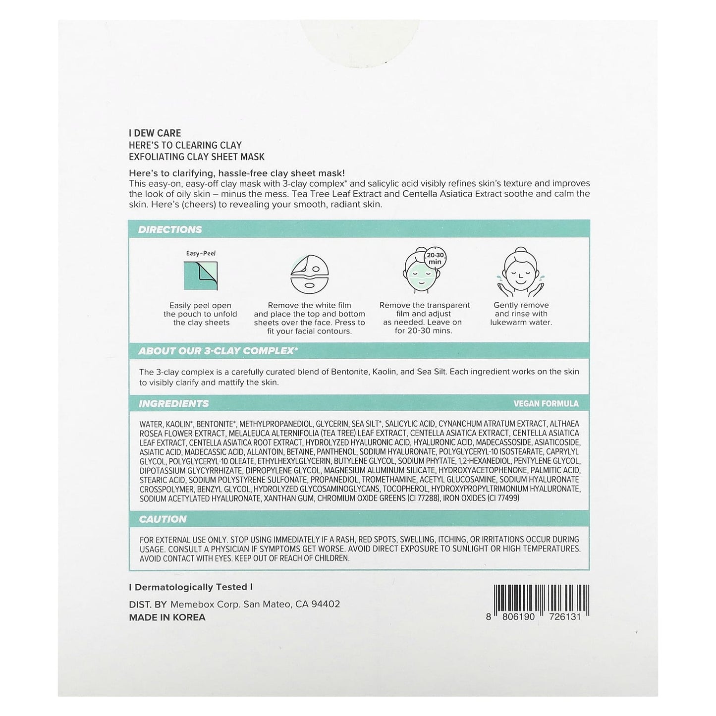I Dew Care, Here´s To Clearing Clay, Exfoliating Clay Beauty Sheet Mask, 4 Sheet Masks, 0.67 oz (19 g) Each