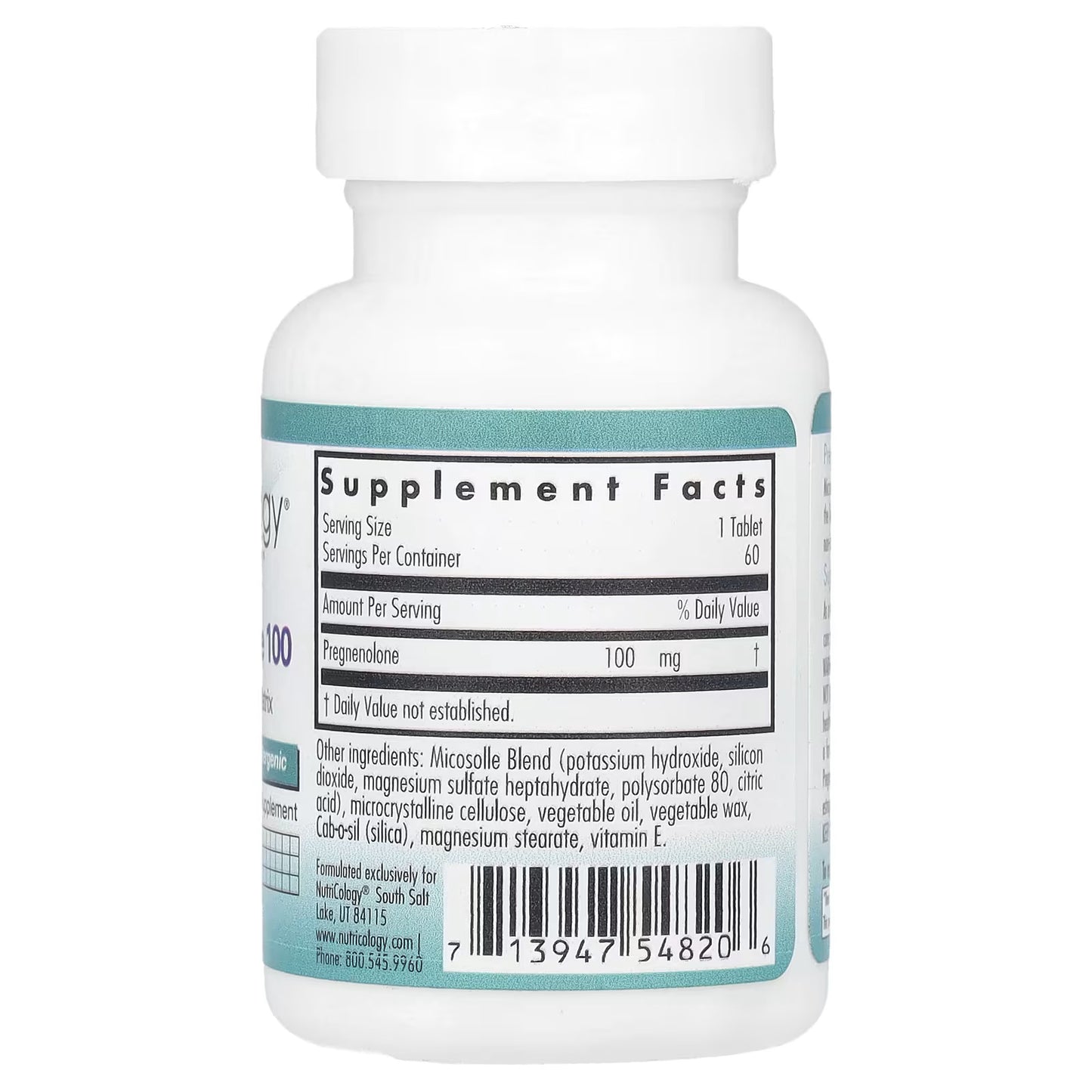 Nutricology, Pregnenolone 100, 100 mg, 60 Scored Tablets