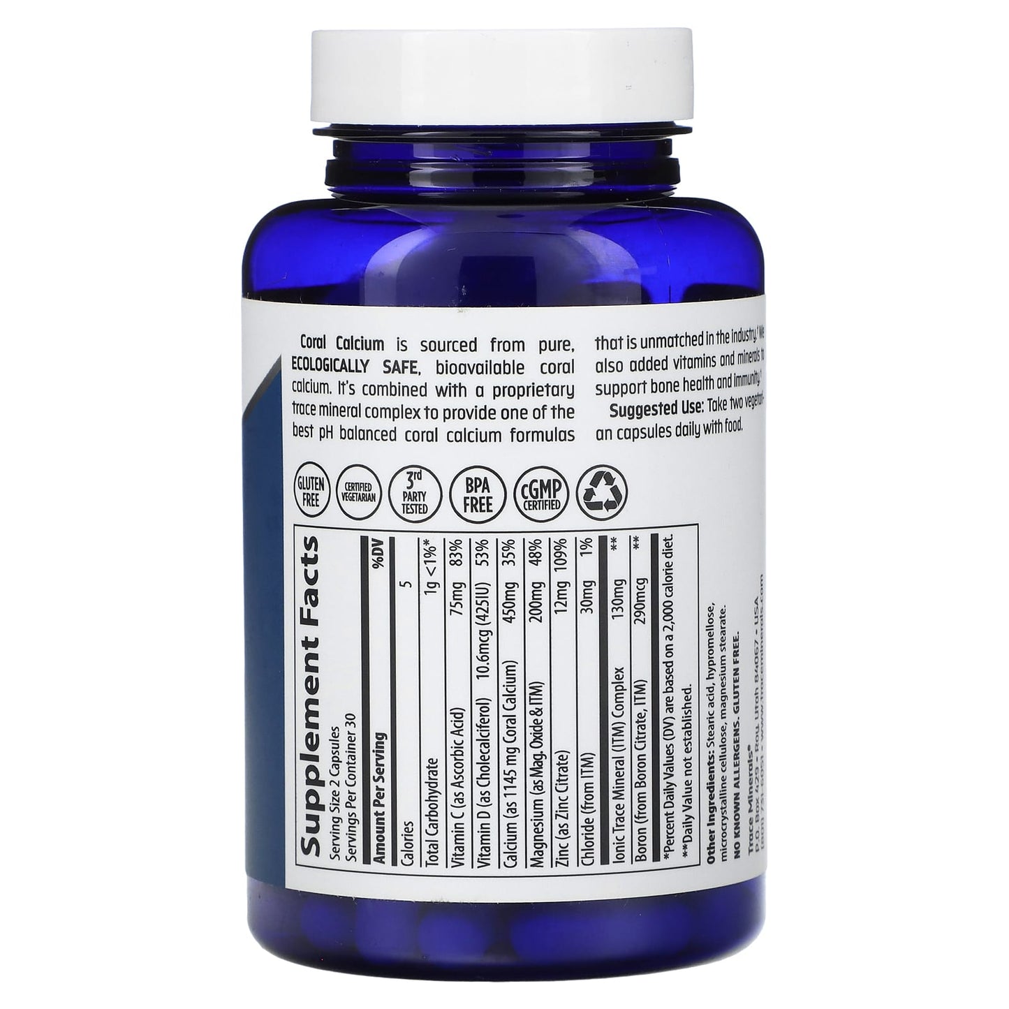 Trace, Coral Calcium + Iconic Trace Minerals, 60 Vegetarian Caps