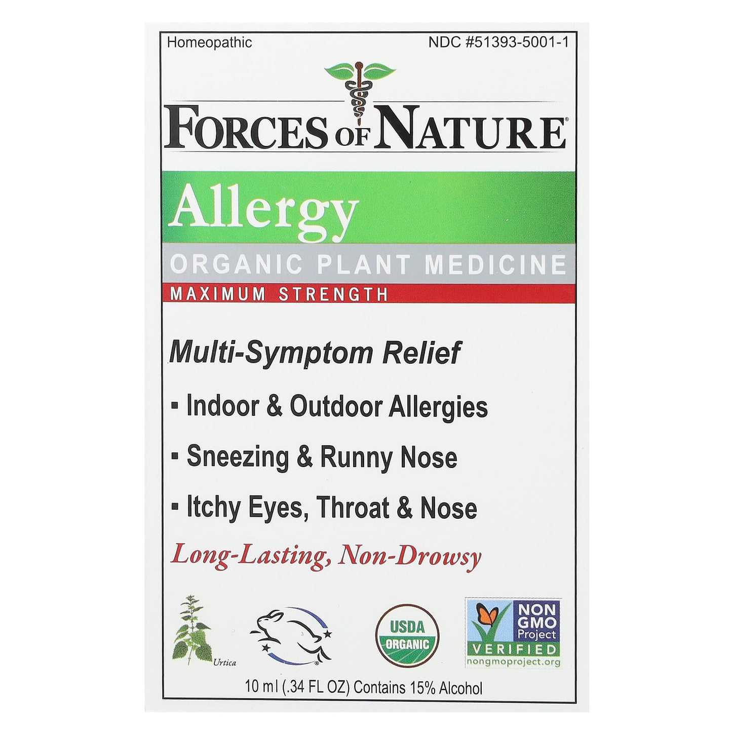 Forces of Nature, Allergy, Organic Plant Medicine, Maximum Strength, 0.34 fl oz (10 ml)