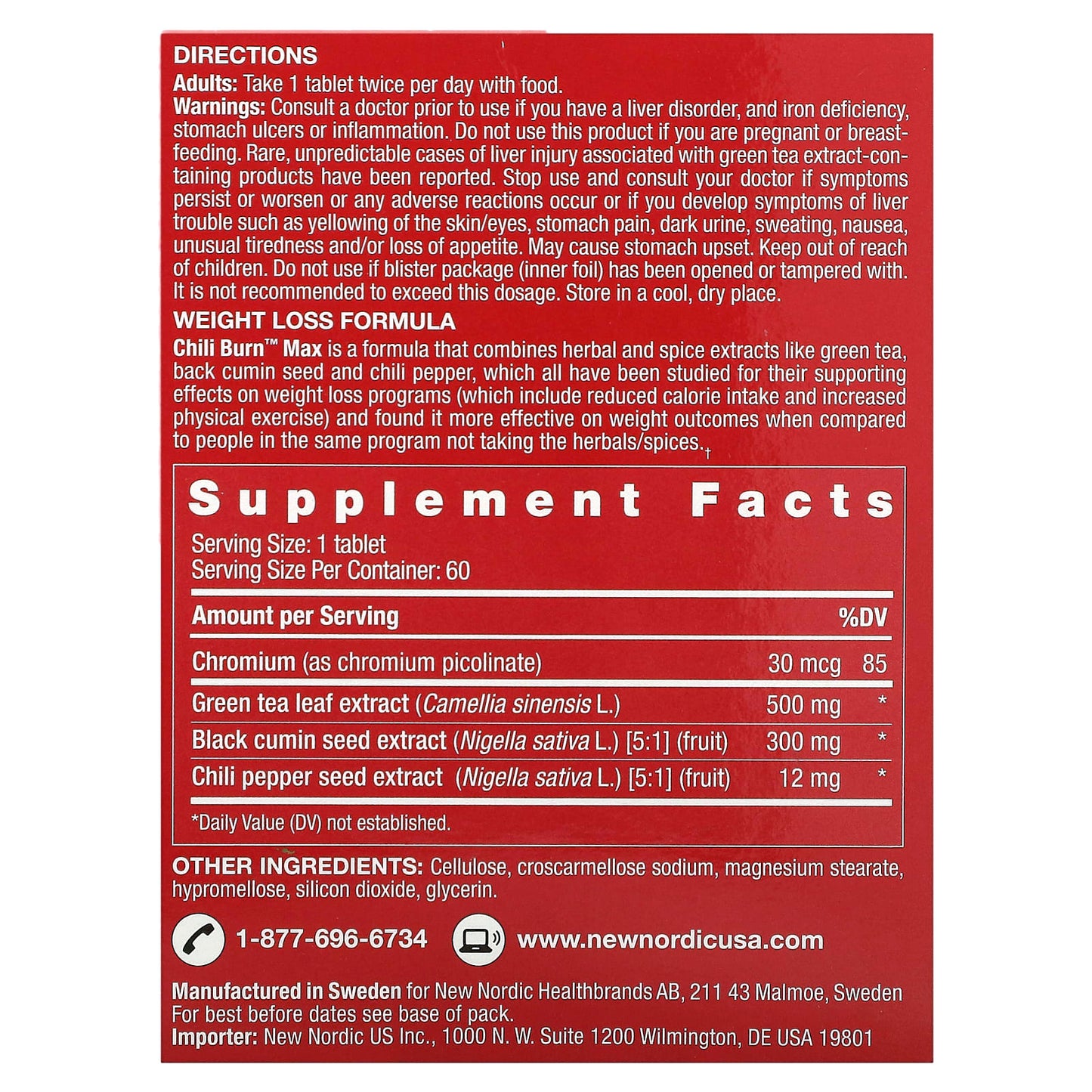 New Nordic, Chili Burn Max, 60 Tablets