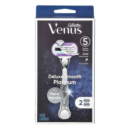 Gillette, Venus, Deluxe Smooth Platinum, 1 Razor, 2 Cartridges