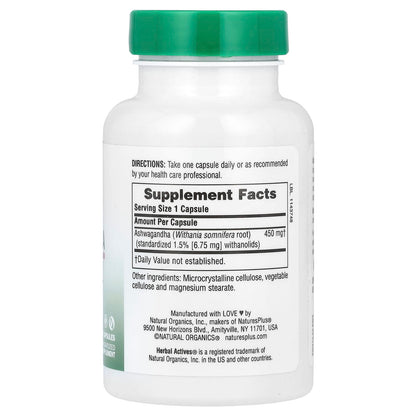 NaturesPlus, Herbal Actives, Ashwagandha, 450 mg, 60 Capsules
