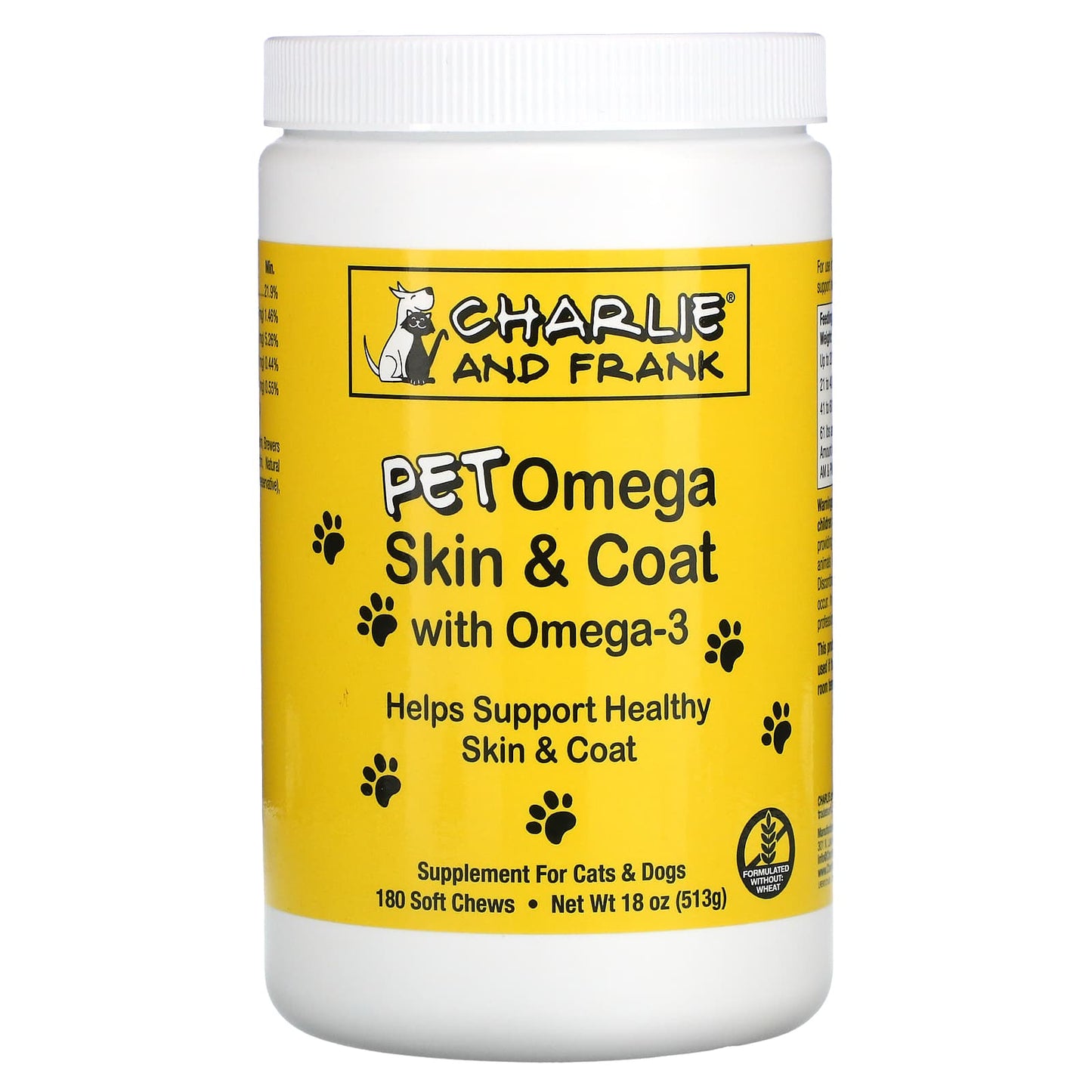 Charlie and Frank, Pet Omega Skin & Coat with Omega-3, For Cats & Dogs, 180 Soft Chews, 18 oz (513 g)