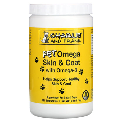 Charlie and Frank, Pet Omega Skin & Coat with Omega-3, For Cats & Dogs, 180 Soft Chews, 18 oz (513 g)