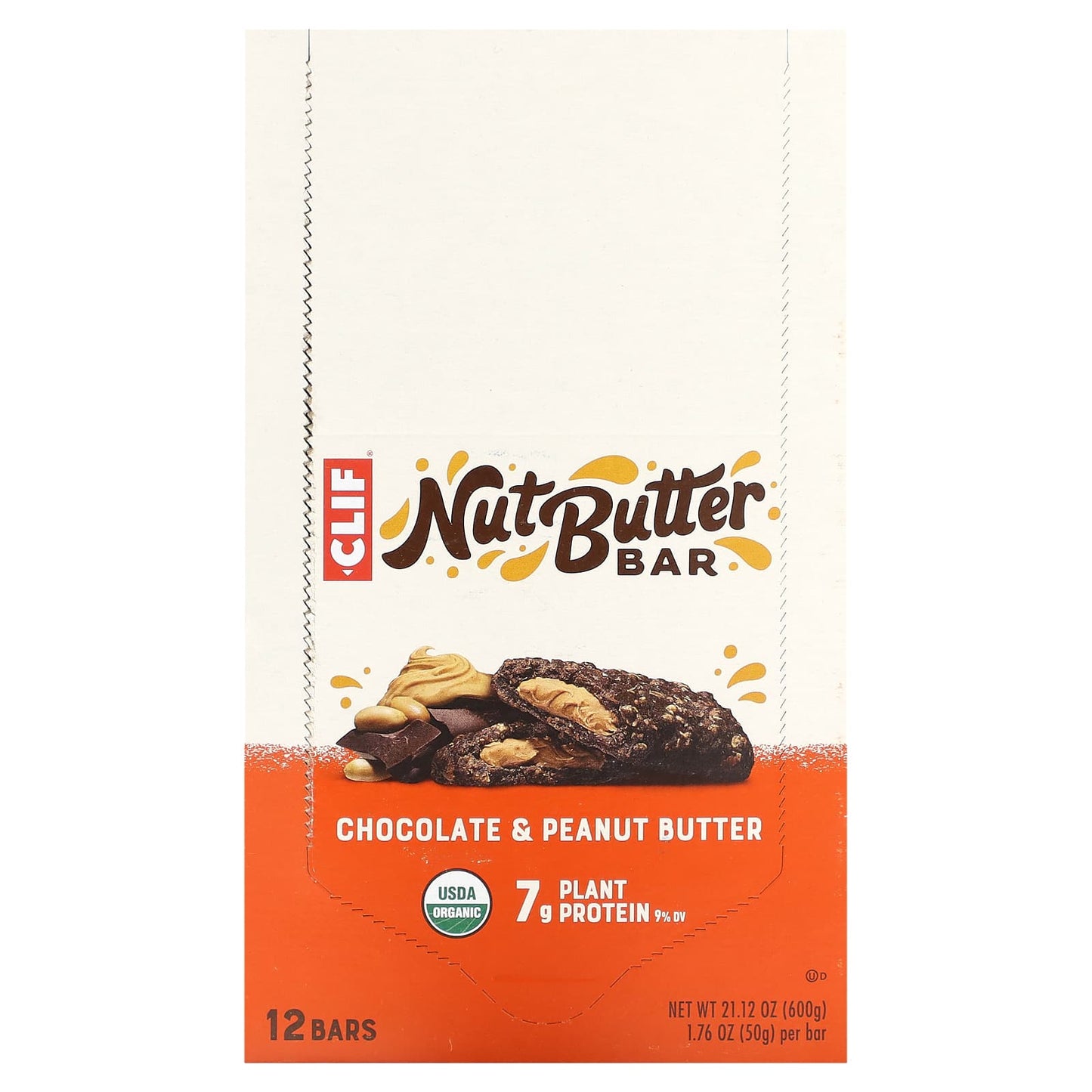 Clif Bar, Organic Nut Butter Bar, Chocolate & Peanut Butter, 12 Bars, 1.76 oz (50 g) Each