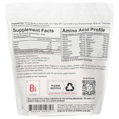 Codeage, Beef Isolate Protein Powder, Unflavored, 1.65 lbs (750 g)