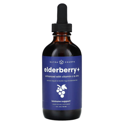 NutraChamps, Elderberry+, Enhanced with Vitamin C & Zinc, Natural Berry, 4 fl oz (120 ml)