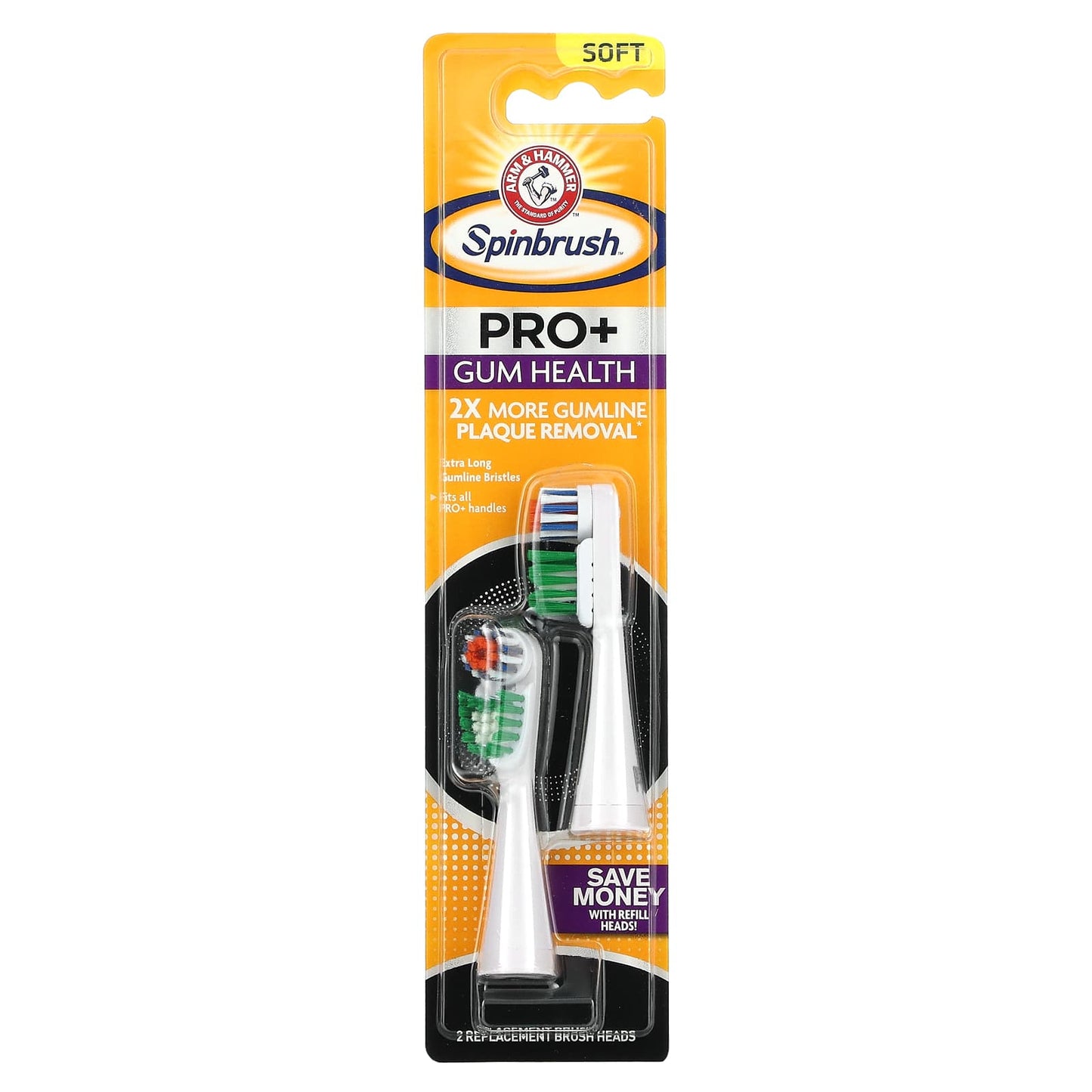 Spinbrush, Arm & Hammer, Pro+ Gum Health, Soft, 2 Brush Heads