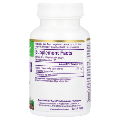 Paradise Herbs, Passion Flower, 60 Vegetarian Capsules