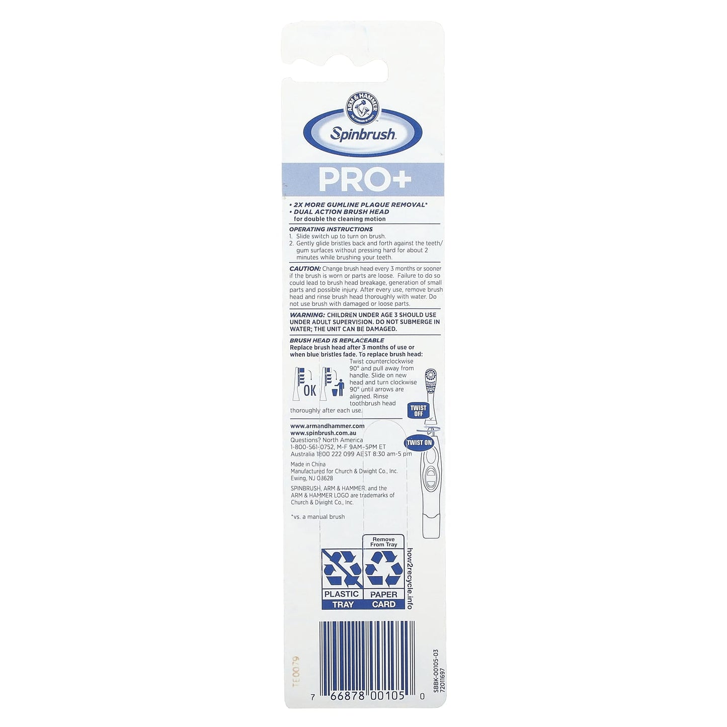 Spinbrush, Arm & Hammer, Pro+ Gum Health, Soft, 2 Brush Heads