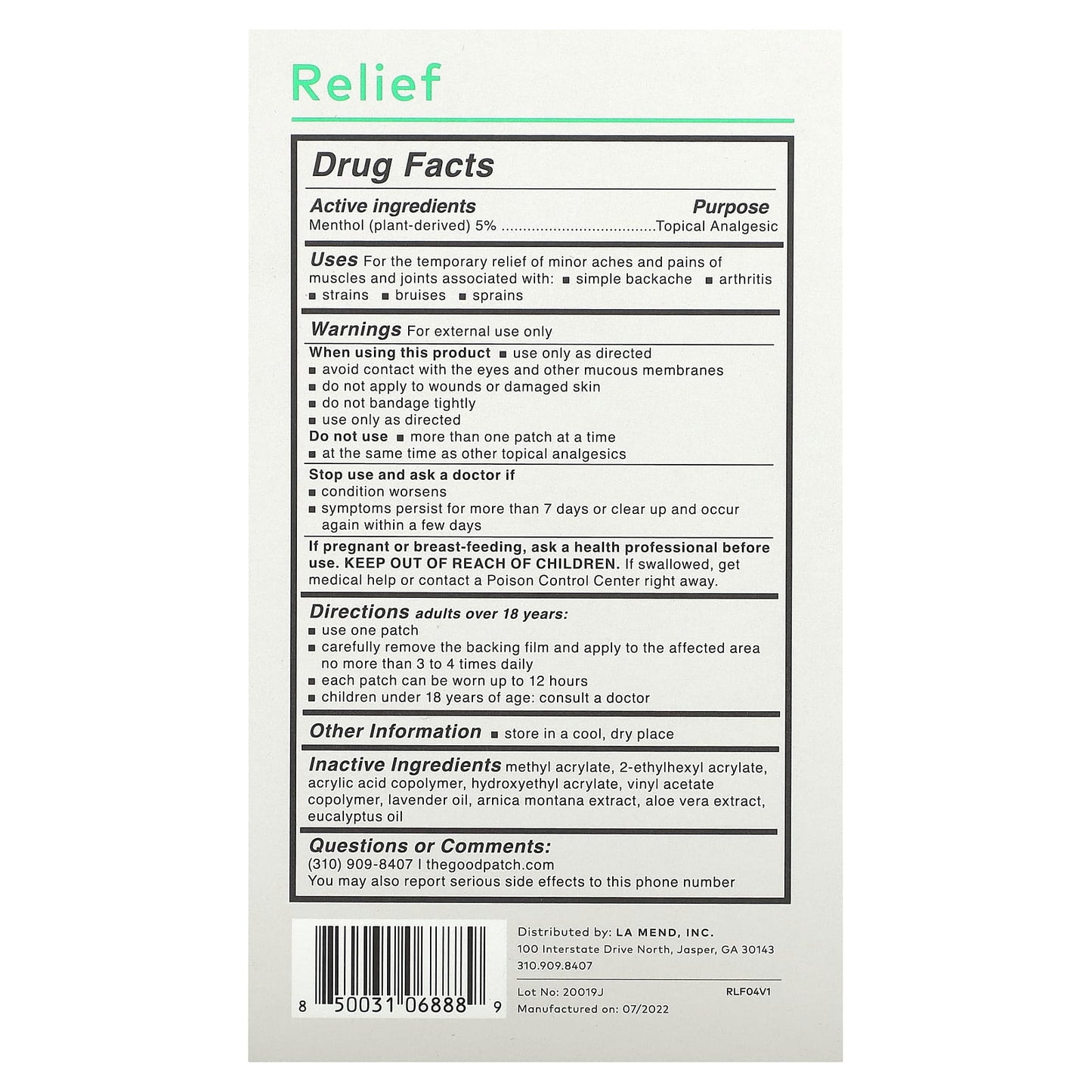 The Good Patch, Relief, 4 Patches