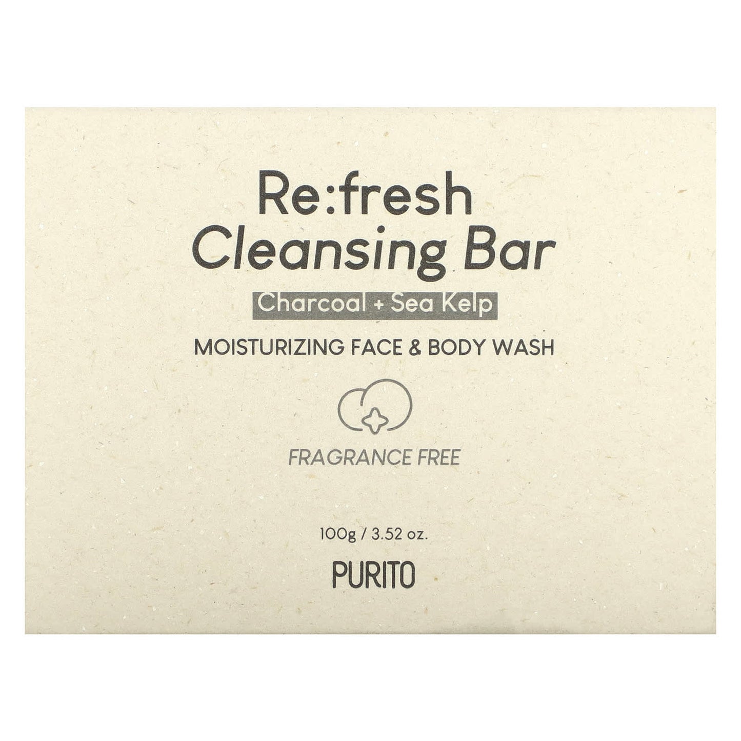Purito, Re:fresh Cleansing Bar, Charcoal + Sea Kelp, Fragrance Free, 3.52 oz (100 g)