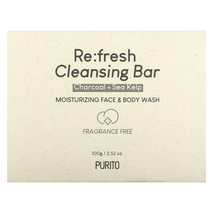 Purito, Re:fresh Cleansing Bar, Charcoal + Sea Kelp, Fragrance Free, 3.52 oz (100 g)